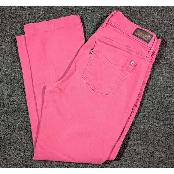 LEVIS 505 Jeans Women 4 (Fits 28x26) Sewed Cuff Pink Straight Leg Denim Stretch - Picture 1 of 8